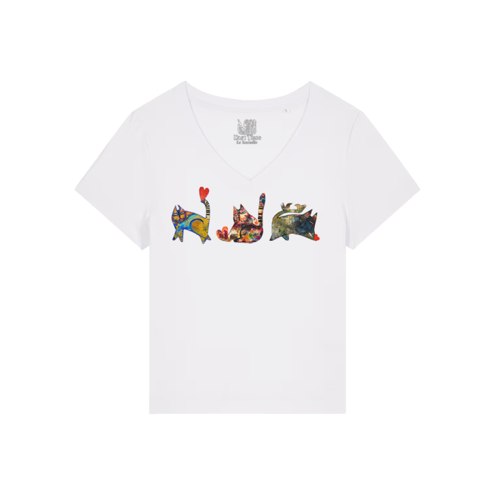 T-shirt Femme Col V  - CHATS DE COEUR - Label DINA 